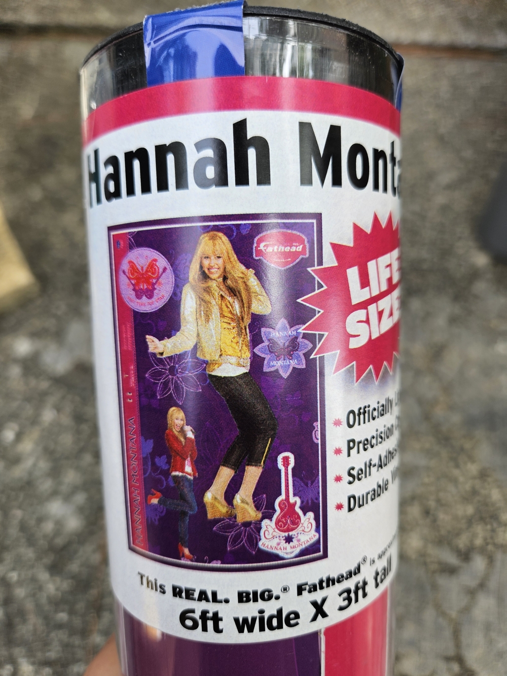 life-size vinyl graphic measures 6 feet wide by 3 feet tall.